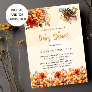 Bee Baby shower orange fall florals  Invitation