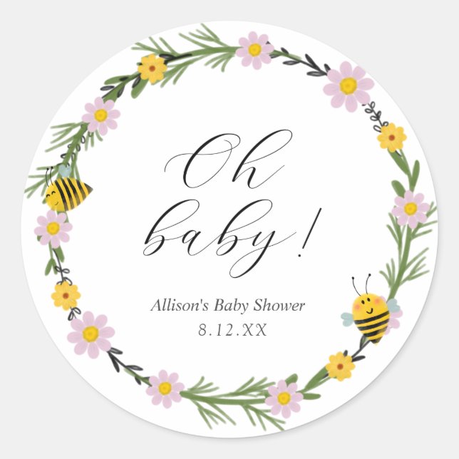 Bee Baby Shower Round Sticker (Front)