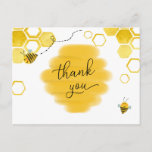 Bee Baby Shower Thank You Postcard<br><div class="desc">Thank your guests for celebrating the mama to bee! This fun bee-themed baby shower thank you postcard features a watercolor honeycomb and adorable bee illustrations. Personalize with your information or click "Click to customize further" to edit font styles,  size and colours.</div>