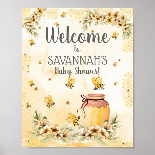 Bee Baby Shower Welcome Sign 8x10" (Front)
