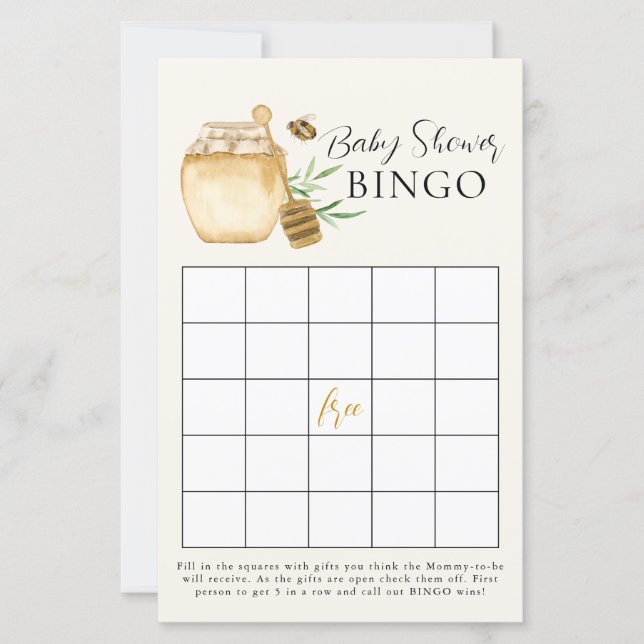 Bee Baby Shower Yellow Bingo Game Card (Front)