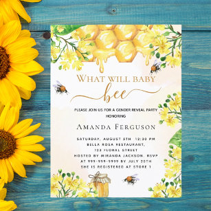 Bee Baby shower yellow floral gender reveal Invitation Postcard