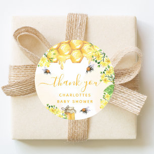 Bee Baby shower yellow floral honey thank you Classic Round Sticker