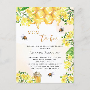 Bee Baby shower yellow florals honey invitation Postcard