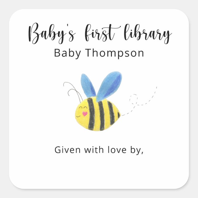 Bee - Baby's first library Square Sticker (Front)