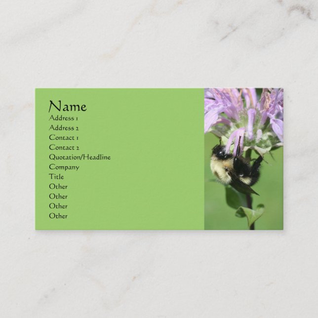 Bee Balm Et Bee Carte de visite De Photographie De (Devant)