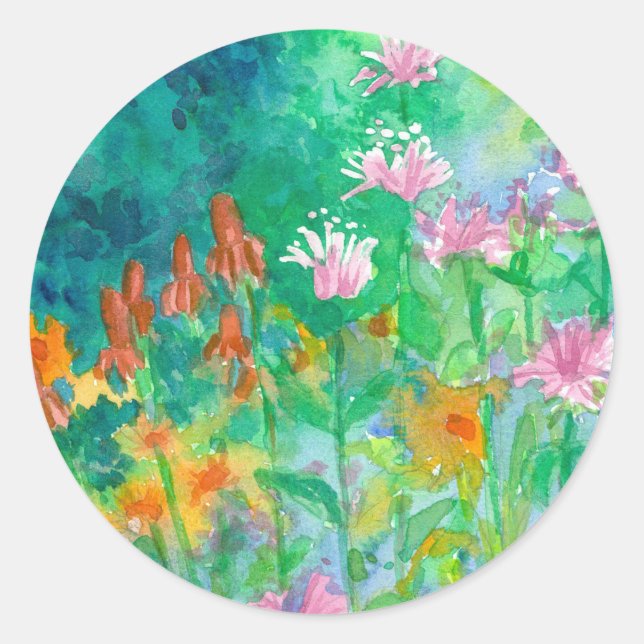 Bee Balm Mexican Hat Herbs Garden Wildflowers Classic Round Sticker (Front)