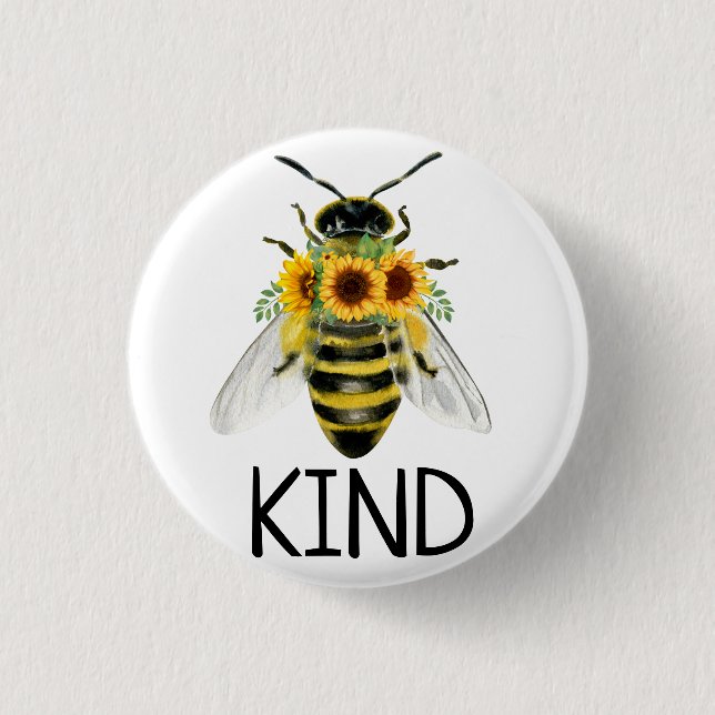 Bee Be Kind Painted Sunflowers Kindness Button (Front)