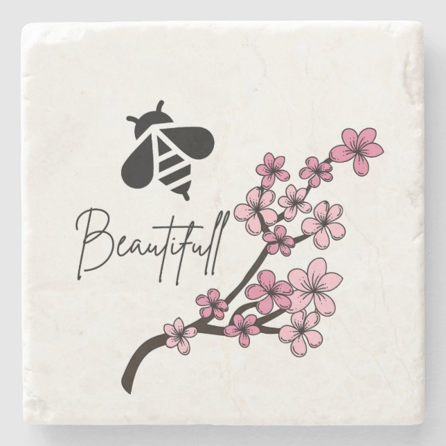 bee beautifull stone coaster (Front)