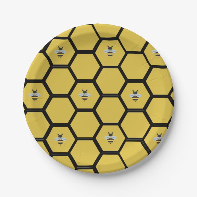 Bee Beehive Yellow Paper Plate (Front)