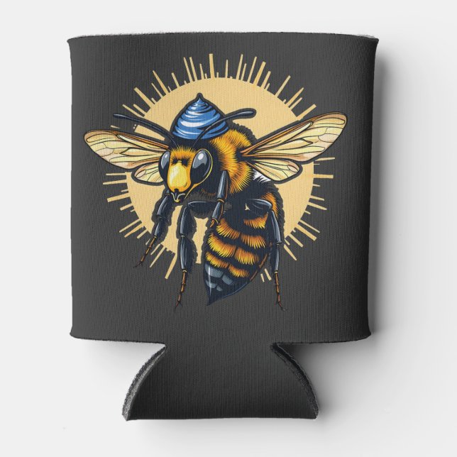 Bee Beekeeping Hanukkah Jewish Kippah  Can Cooler (Front)