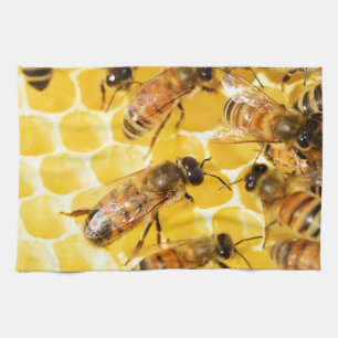 Bee Bees Hive Honey Comb Sweet Dessert Yellow Kitchen Towel