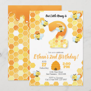 Bee birthday, Bee Invitation for 2nd Birthday