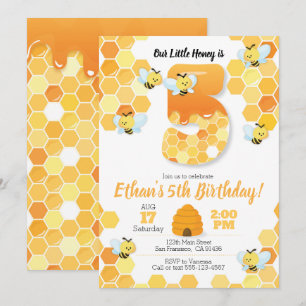 Bee birthday, Bee Invitation for 5th Birthday