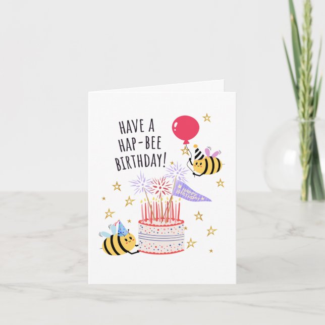 Bee Birthday Card - "Have a Hap-Bee Birthday!" (Front)