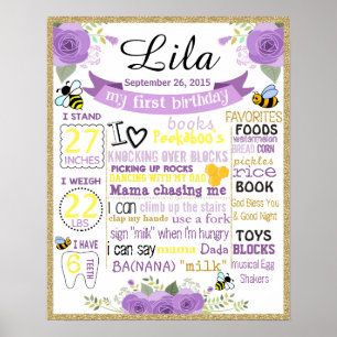 Bee birthday chalkboard sign chalk board poster