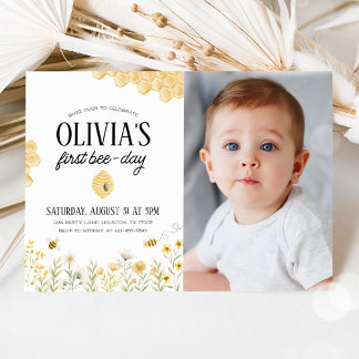 Bee Birthday First Bee Day Photo Invitation