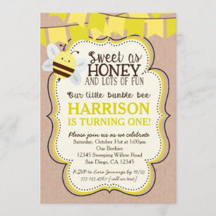 Bee Birthday Invitation for boy or girl