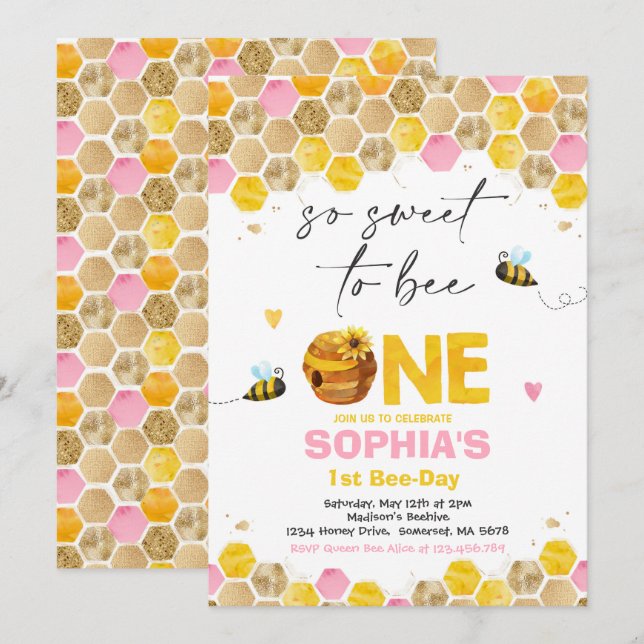 Bee Birthday Invitation Honey Bee Birthday Party (Front/Back)