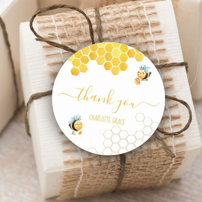 Bee Birthday Party Thank You Classic Round Sticker (Creator Uploaded)