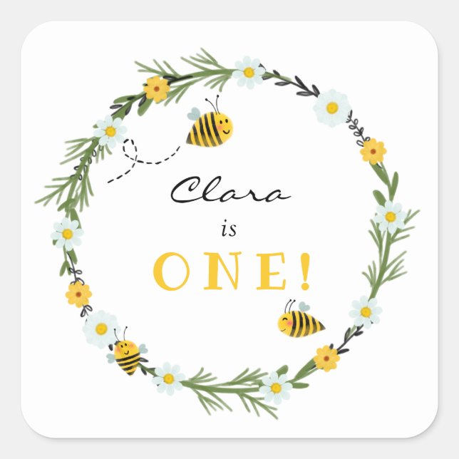 Bee Birthday Square Sticker (Front)