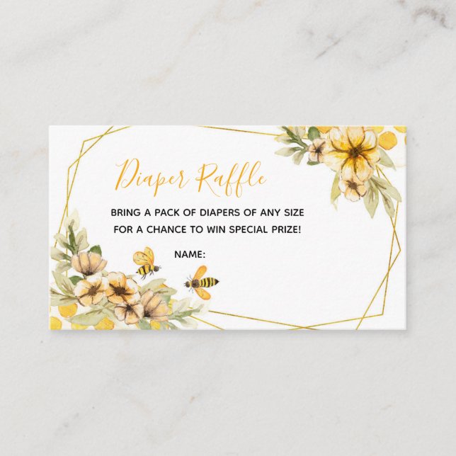Bee Botanical Baby Shower Diaper Raffle Card (Front)