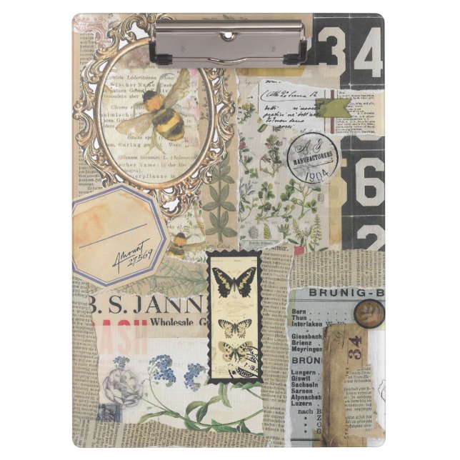 Bee Botanical Vintage Ephemera Decoupage Clipboard (Front)