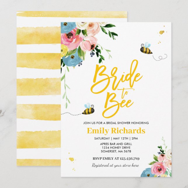 Bee Bridal Shower Invitation Floral Bride To Bee (Front/Back)