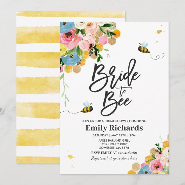 Bee Bridal Shower Invitation Floral Bride To Bee (Front/Back)