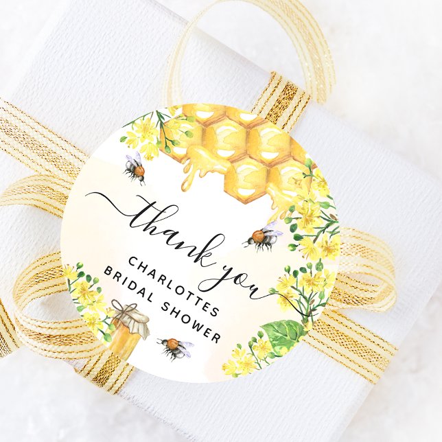 Bee Bridal shower yellow floral thank you  Classic Round Sticker (Creator Uploaded)