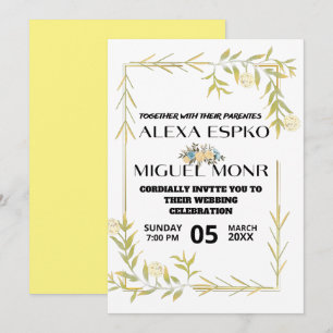 Bee Bridal shower yellow florals party Invitation