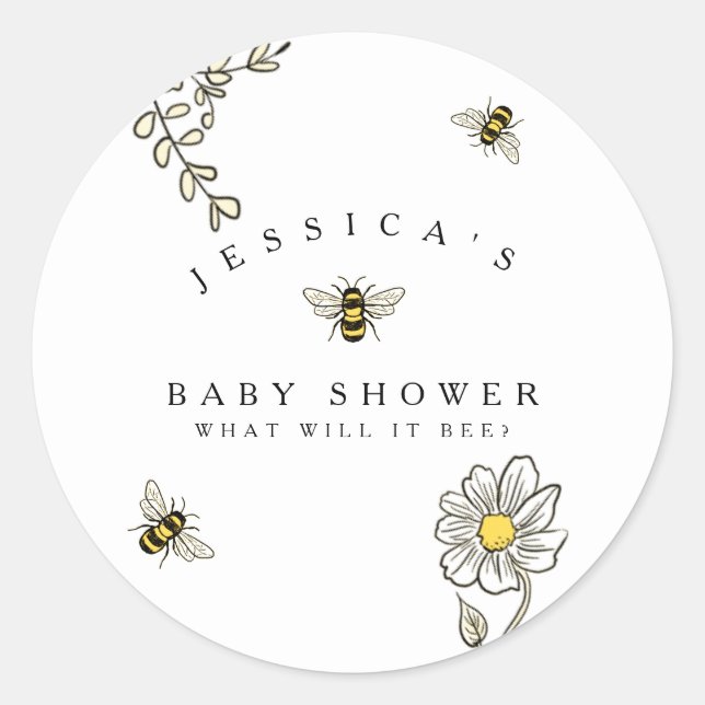 Bee Bumble Bee Baby Shower Classic Round Sticker (Front)