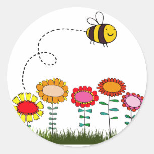 Bee Buzzing a Flower Garden Classic Round Sticker