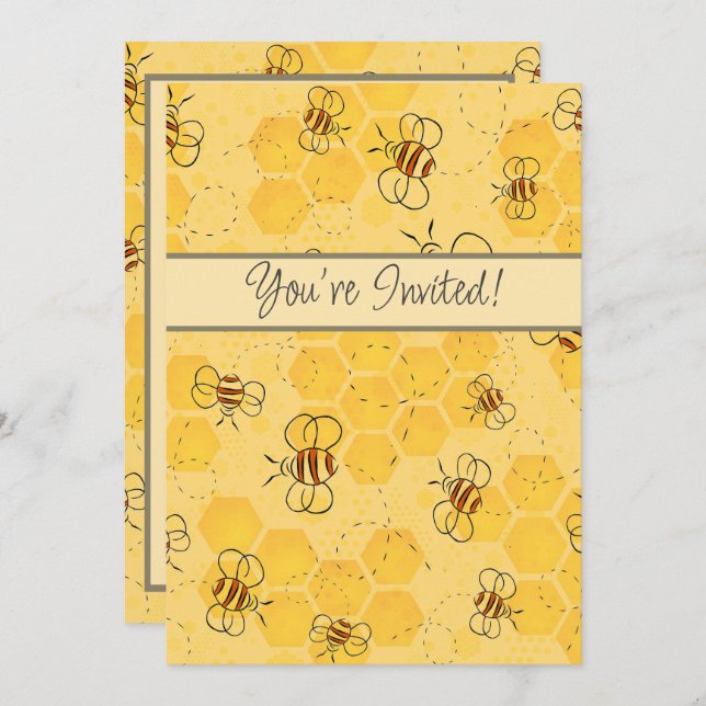 Bee Buzzing Honey Bees Cute  Invitation (Front/Back)