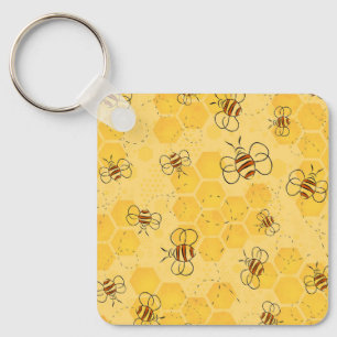 Bee Buzzing Honey Bees Cute  Keychain