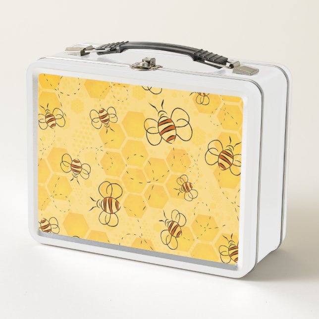 Bee Buzzing Honey Bees Cute  Metal Lunch Box (Front)