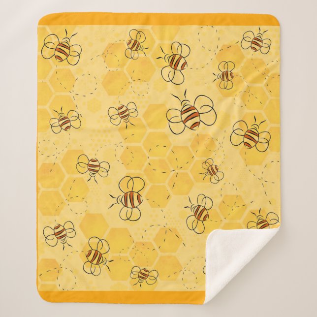 Bee Buzzing Honey Bees Cute  Sherpa Blanket (Front)