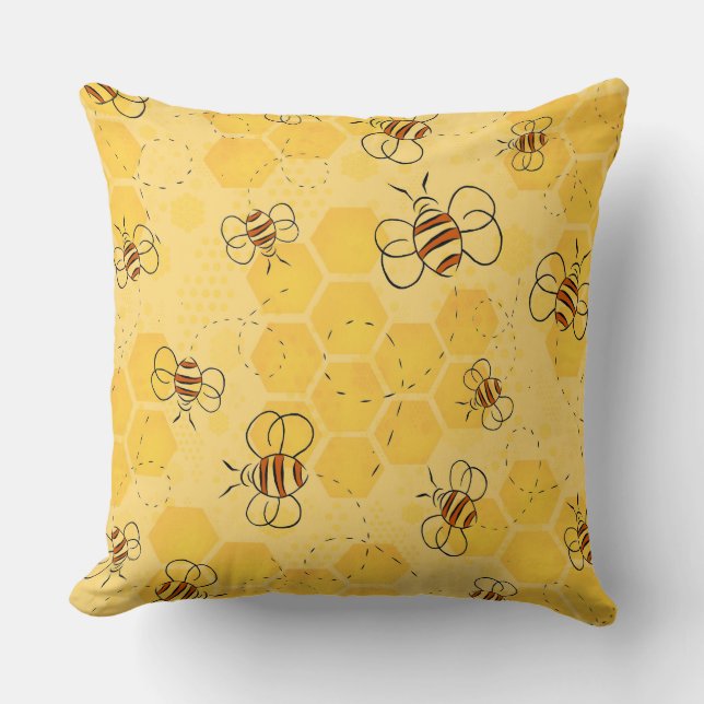 Bee Buzzing Honey Bees Cute  Throw Pillow (Front)