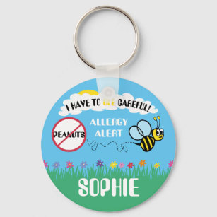 Bee Careful Peanut Allergy Alert Kids Personalized Keychain