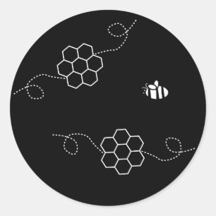 Bee Cause Minimalist Bee & Honeycomb Black & White Classic Round Sticker