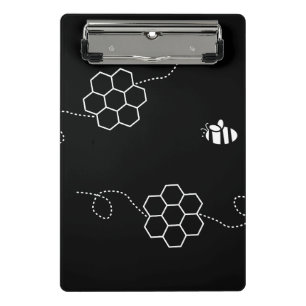 Bee Cause Minimalist Bee & Honeycomb Black & White Mini Clipboard