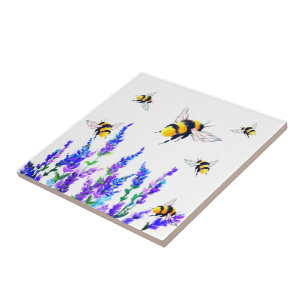 Bee Ceramic Tile Spring Flowers