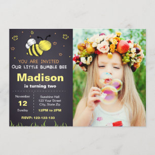 Bee Chalkboard Birthday Invitation with photo