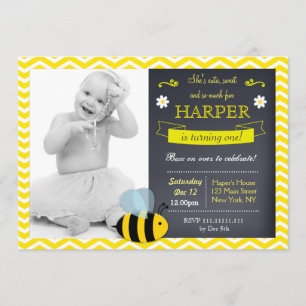 Bee Chalkboard Photo Invitations à la fête d'anniv