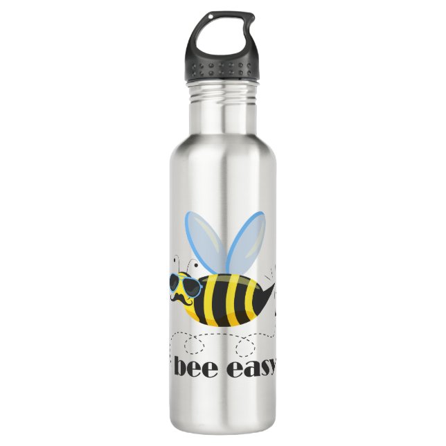 Bee character with moustache sunglasses Bee Easy 710 Ml Water Bottle (Front)