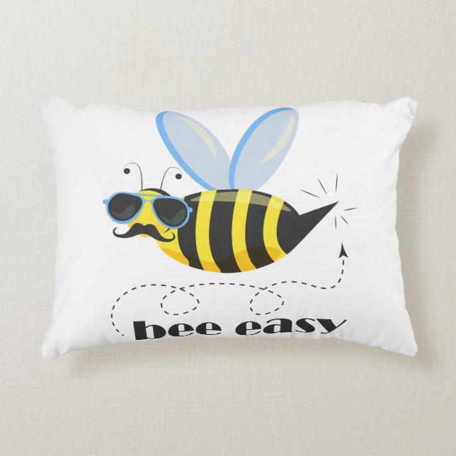 Bee character with moustache sunglasses Bee Easy Accent Pillow (Front)