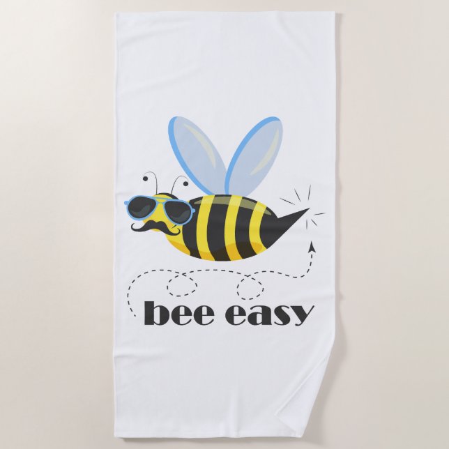 Bee character with moustache sunglasses Bee Easy Beach Towel (Front)