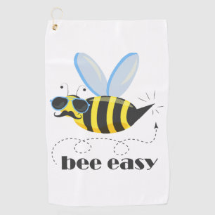 Bee character with moustache sunglasses Bee Easy Golf Towel