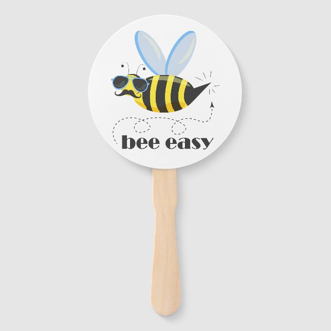 Bee character with moustache sunglasses Bee Easy Hand Fan (Front)