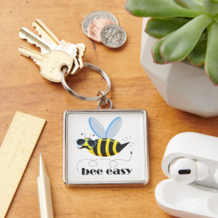Bee character with moustache sunglasses Bee Easy Keychain